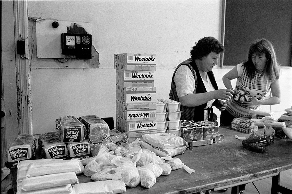Miners Wives And Members Of Womens Support Groups Make Up Food Parcels For Striking Miners Families Rotherham 30 April 1984 Martin Jenkinson